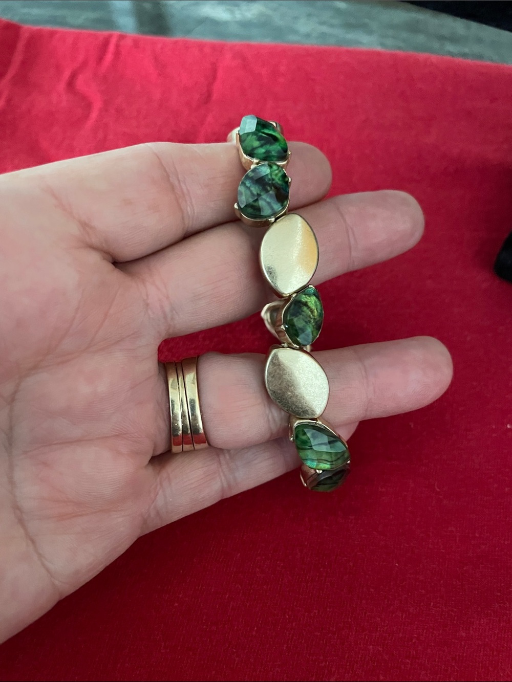 Macy's Green Abalone-Style Faceted Stretch Bracelet